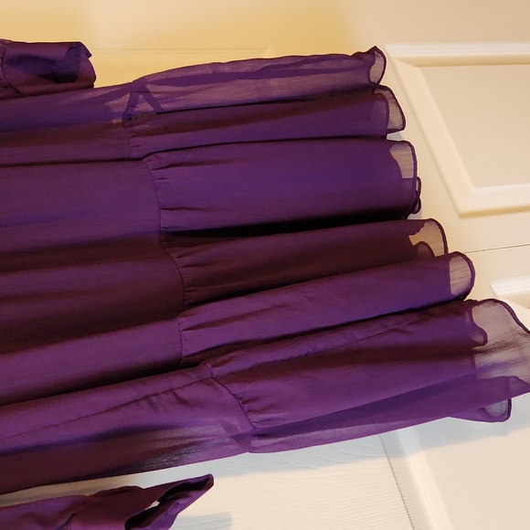 Purple Knee Length Long Sleeve Dress with Sheer Overlay - 1X - Picture 3 of 5